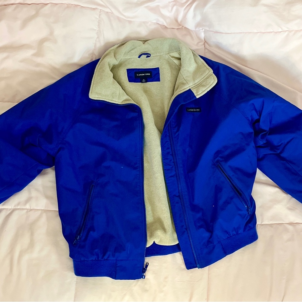 Lands' End Blue and Cream Puffer Jacket